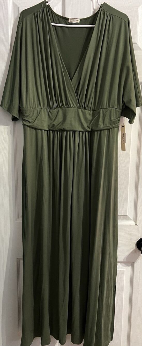 Kiyonna 2X Matcha Green V-Neck Short Sleeve Maxi Dress Plus Size Women